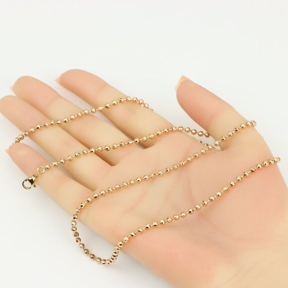 "Elegant Rose Gold Ball Chain Necklace High Polish Finish, XPNL0334 - Picture 5 of 12